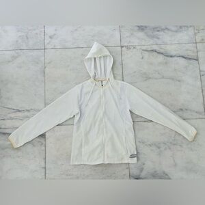 90s Y2K Skechers Jacket Ivory Hooded Track Mesh Nylon Women M Athletic Gym Retro
